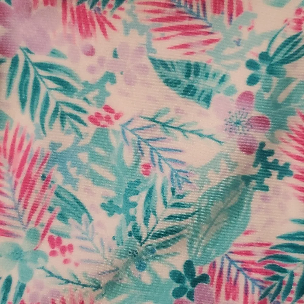 More Than Magic One‎ Piece Aqua and Pink Leaves Zip Up Swimsuit Size Girls 7-8